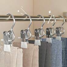 High Quality Stainless Steel Clothes Clips, Adjustable Metal Pants Hanger With Clips, Laundry Pegs With Hooks, Portable Hanging - Multicolor - View 2