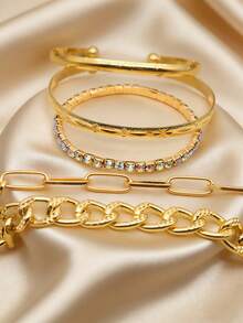 无限符号和星星链条镶钻多层镀金手镯套装（女士） - 金黃色 - 查看 4