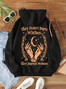 OOTD Women's Printed Pattern Hoodie - Autumn/Winter Casual Pullover, Fashionable Sweatshirt, Washable Printed Hoodie, Street Style Loose Fit, Basic Versatile Style, Everyday Casual, Unisex Printed Hoodie - 黑色 - 查看 6