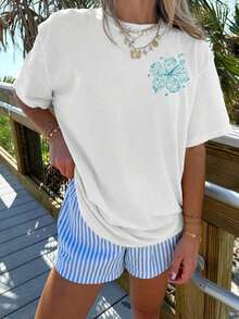 2026 Summer ClothesWomen's Tops Letter Tee Graphic T-Shirts, Women Teens Oversized Graphic Tee Shirts Y2k Short Sleeve Floral Aesthetic Tshirt Top Summer Cute Preppy Clothes-For Women, Holiday, Vacation,Daily Casual Fashion And Versatility. Loose And Comfortablesummer Tops - 魚白 - 查看 7