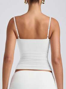 Women's Basic Double Lined Scoop Neck Tank Tops Adjustable Cami Tank Summer Sleeveless Tops - trắng - Xem 2