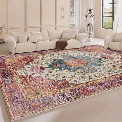 1 ชิ้น พรมลายเปอร์เซียสีแดง ส้ม เขียว และขาว สไตล์วินเทจหรูหรา วัสดุกำมะหยี่ น้ำหนักประมาณ 850ก. ความหนาประมาณ 0.6ซม. , พรมกันลื่นและทำความสะอาดง่าย มีหลายขนาด เหมาะสำหรับห้องครัว/ห้องนั่งเล่น/ห้องรับประทานอาหาร/ห้องนอน/ระเบียง/ห้องน้ำ/ห้องทำงาน ทางเลือกที่สมบูรณ์แบบสำหรับการตกแต่งบ้าน