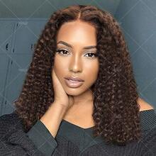 VIOLLY Jerry Curly 12 Inch Bob 5*5 HD Transparent Lace Closure Front Wear & Go Glueless Wig 200% Density Pre Cut Lace Melted Hairline Baby Hair Pre Plucked Pre Bleached Knots Heat Resistant Human Hair Blend Wig #4 Dark Brown - S4 - View 8