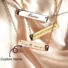 1 Pc Custom Name Bar Necklace Engraved Letter Stainless Steel Jewelry - Multicolor - View 1