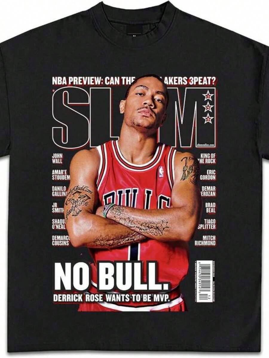 Hot-Selling Plus-Size T-Shirt D Rose Chicago SLAM Cover Graphic Tee _ Premium Quality Heavyweight Basketball Shirt For Adults & Kids_1 The Fabric Is Comfortable, Making It The Best Gift For Friends And Fans PH001 - Black - View 1