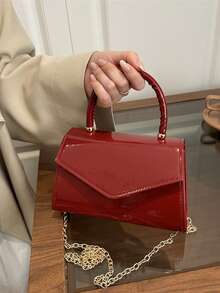 Red Flap Women's Handbag, Minimalist Versatile Chain Shoulder Bag, Suitable For Daily Wear - Red - View 12