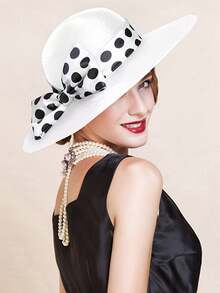 HIMESPORT 女士宽檐波点布艺教堂帽，优雅婚礼茶会礼服肯塔基正式礼帽，配大蝴蝶结沙滩拼接帽，精致高顶礼帽 - A - 查看 19