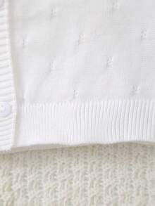 Chaqueta de punto de cuello redondo perforada de unicolor para bebé - Blanco - Ver 5