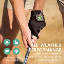 FINGER TEN 1pc Men's Golf Glove Left Hand, Anti-Slip Durable Breathable Material Suitable For All Weather Conditions, Perfect For Practice, Competition And Daily Golf - Black - View 9