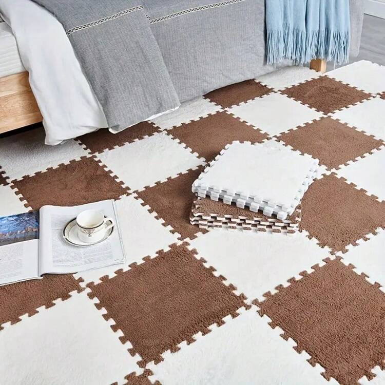 16 Peças Tapetes de Retalhos de Cor Sólida para Uso Doméstico, Tapetes de Espuma Grossa Decorativos de Quebra-cabeça para Quarto, Tapetes de Retalhos de Cor Sólida Felpudos e Aparáveis - Multicolorido - Visão 33