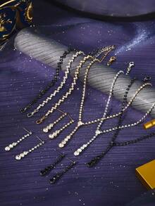 4pcs Bridal Wedding Necklace Earrings Bracelet Set, Women's Rhinestone Tassel Jewelry Set, Sparkling Party Banquet Luxury Jewelry - Multicolor - View 5