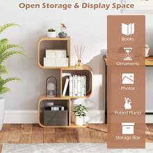 COSTWAY 3-Tier S-Shaped Bookcase, Bamboo Bookshelf With 3 Open Compartments, Geometric Corner Rack, Decorative Storage Solution, Floor Display Shelf For Living Room, Study, Home Office, Natural - A - View 5