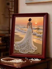 1 Set Beach Bride Diamond Painting Kit, Includes Pearls, Gifts & Tools, Suitable For Beginners & Crafters, Can Be Used For Wall Decor, Bedroom Decor, Birthday, Father's Day, Mother's Day, Wedding Gift, Bathroom Decor - View 3