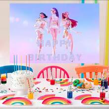 1 pieza Telón de fondo decorativo autorizado con tema de concierto de música K-POP (210*150/150*100/100*75cm), adecuado para celebración del aniversario del grupo femenino coreano, suministros para fiesta de fans de dramas coreanos, decoración de pared para fiesta de cumpleaños, prop de estudio fotográfico - Multicolor - Ver 1