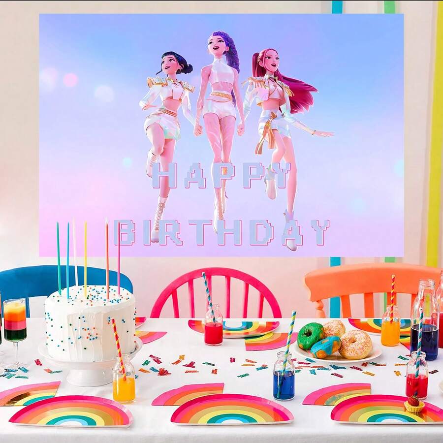 1 pieza Telón de fondo decorativo autorizado con tema de concierto de música K-POP (210*150/150*100/100*75cm), adecuado para celebración del aniversario del grupo femenino coreano, suministros para fiesta de fans de dramas coreanos, decoración de pared para fiesta de cumpleaños, prop de estudio fotográfico - Multicolor - Ver 1