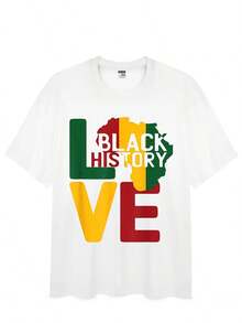 Plus-Size Men's T-Shirt, Featuring A Black History Month African Love Symbol And Pan-African Flag Creative  Print. Men's Casual Street Style Short-Sleeve Top, Available In Extra-Large Sizes. Statement T-Shirt, Suitable For Everyday Wear, Novelty Shirt, Printed T-Shirt, Breathable Material, Finely Crafted, Printed Shirt, Fashionable Apparel, For Urban Fashion Enthusiasts, Cultural Appreciation, Machine Washable - 黑色 - 查看 9