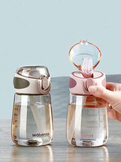 1pc Premium Summer Straw Cup, Cute Girl Student Water Bottle, Portable Notebook Cup, Casual Cup, Plastic Material, Convenient For Sports, Picnic, Outdoor Activities