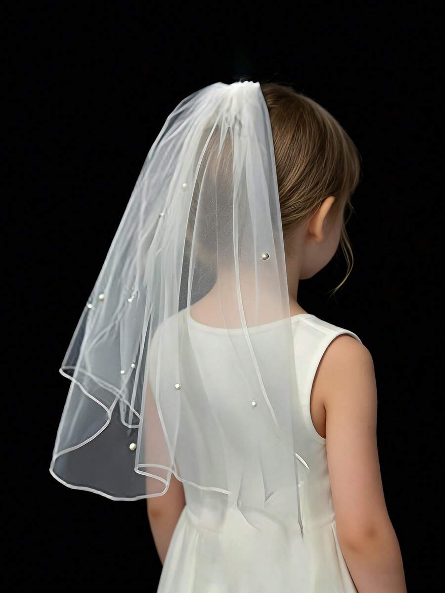 Single Layer Lace Trim Bridal Veil, Minimalist Design Simple Wedding Dress, Light White Headpiece, Minimalist Style Veil - Multicolor - View 1