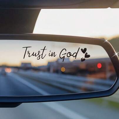 Trust In God' Heart-Shaped Rearview Mirror Sticker - Inspirational Religious Mirror Decal, Matte Finish, Self-Adhesive For Glass Surfaces, Faith-Based Car Decoration