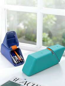 1 hộp đựng bút chì bằng silicon màu trơn tối giản, hình thang cứng cáp, có thể đựng máy tính, sổ tay và bút - Thích hợp cho trường học, văn phòng và du lịch - Dành cho học sinh, người đi làm, nam và nữ, hộp đựng văn phòng phẩm, hộp đựng đa chức năng, khóa kéo an toàn, hộp đựng bút chì - nhiều màu - Xem 3