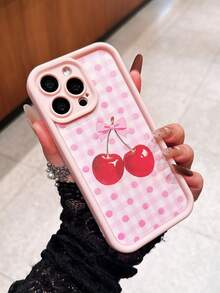 粉色樱桃条纹格子手机壳，防摔、防汗、防指纹、耐磨、不褪色，兼容 17 Pro Max/17 Pro/17 Air/17/16 Pro Max/16 Plus/16/15 Pro Max/15 Pro/15/14 Pro Max/14 Pro/14/13/12/11 - 彩色 - 查看 2