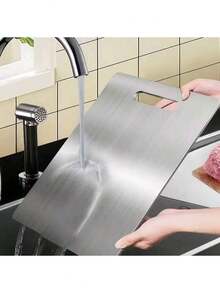 1pc High Quality Stainless Steel Double-Sided Round Cutting Board, Stainless Steel Chopping Board - Thickened Anti-Mold, Easy To Clean, Suitable For Kitchen, Dining Room, Meat, Fruits And Vegetables, Multifunctional And Practical, Minimalist Design - Silver - View 4