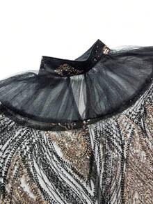 SUPGIR Women's Mandarin Collar Long Sleeve Handmade Rhinestone Satin Evening Dress Vacation - Black - View 8