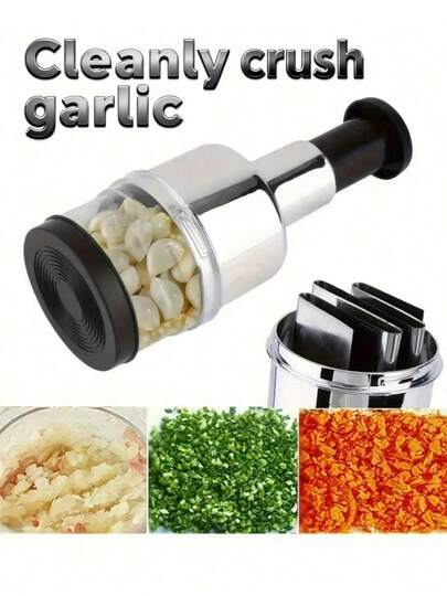 1pc Stainless Steel Garlic Press, Reusable, Suitable For Pressing Garlic, Vegetables, Onions, Nuts - Easy To Use, Mini Grinder, Kitchen Tool, Vegetable Slicer, Stainless Steel Structure, Suitable For Kitchen, Cooking, Outdoor, Party And Holiday, Kitchen Supplies, Easy To Clean Household Necessity, Gift For Women, Gift For Men