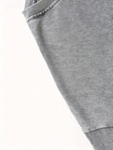 Vintage Washed T-Shirt Double Sided Printed (230g Pure Cotton T-Shirt), Vintage Floral Themed Black Cat Pattern Print, Comfortable, Fashionable T-Shirt, Street Style Cotton - 灰色 - 查看 6