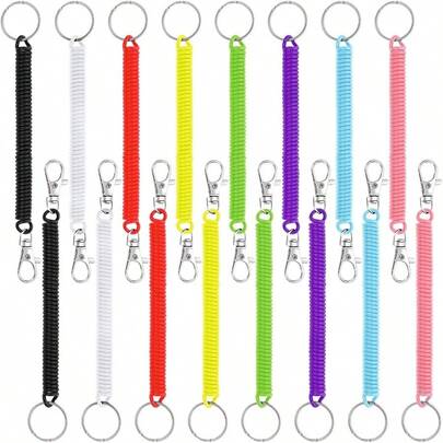 16 piezas Llavero retráctil de resorte, cordón elástico antirrobo y antiperdi da con mosquetón o cadena para cartera, llaves, teléfono celular en 8 colores