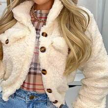 Teddy Coat With Buttons And Plush Lining - Off - View 1