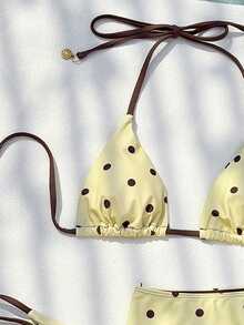 三件套女士比基尼泳装，休闲波点图案沙滩泳装，棕色和黄色时尚套装，适合外出、健身、日常穿着，Y2K风格，优雅，街头风，度假，音乐节，泳池派对等夏季场合。 - 黃色 - 查看 5