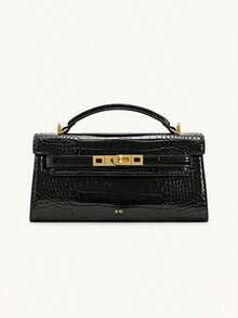 New Crocodile Embossed Handbag, Luxury Inspired Top Handle Bag With Gold-Tone Hardware, Versatile PU Leather Wallet For Women's Daily And Formal Occasions - Multicolor - View 7