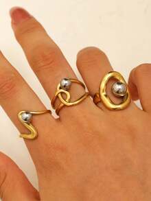 3件套时尚奢华不锈钢不规则立方氧化锆戒指套装，适合日常佩戴、聚会、生日、订婚、派对等场合。 - 款式3502057906 - 查看 8