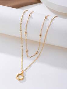 1pc Classic Fashionable Versatile Petite Golden Sweet Clover Hollow Pendant Necklace For Women (Due To Handmade Cutting, The Number Of Beads On The Chain May Vary, But The Final Length Remains The Same) - Yellow Gold - View 2