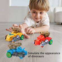 Đồ chơi xe khủng long biến hình không cần pin, phóng bằng quán tính, có thể biến hình thành khủng long ba sừng (Tceratops), bao gồm cả chế độ xe và khủng long, đồ chơi tương tác phù hợp cho bé trai. - Nhiều màu - Xem 10