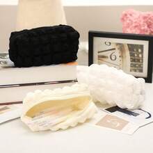 1pc Large Capacity Cream Puff Pencil Case - Soft, Durable And Easy To Clean Stationery Bag With Zipper Closure, Ideal For School And Office Essentials, Pencil Pouch - A - View 2