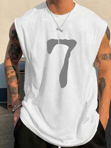 男士休闲印花圆领背心，夏季 - 白色 - 查看 3