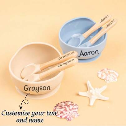1 pieza Cuenco de silicona con ventosa personalizado, cuenco de silicona grabado, ideal para bautizo y regalo de primer cumpleaños, alimentación de niños, vajilla infantil personalizada, set de cucharas grabadas con nombre personalizado, set de vajilla personalizada, regalo de aniversario, cumpleaños, Halloween, amigo, Día del Niño, Navidad, cocina, oficina, escuela, multifuncional, anti-moho, decorativo, reutilizable, material de silicona, exquisito, de moda, alta calidad