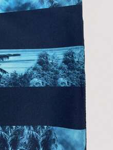 Open Phase 男士蓝色条纹沙滩短裤，夏威夷风 - 藍色 - 查看 6