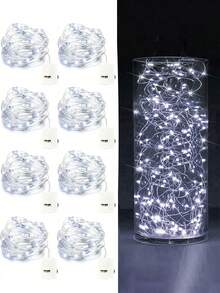 15/5/1pc 電池供電 LED 迷你星星閃爍銅線螢火蟲仙女燈，適用於梅森罐、婚禮、派對、聖誕中心裝飾，暖白色，100cm 銀色線 LED 仙女串燈，適用於臥室、婚禮、梅森罐、DIY 手工、聖誕花環、派對裝飾，白色光，電池供電銀色線仙女串燈，適用於梅森罐、螢火蟲 DIY 派對婚禮裝飾 (白色白色光) - 白色 - 查看 12