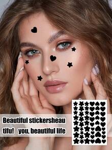 1020片贴纸，20张/51片，1张/包，星形贴纸，五角星贴纸，心形贴纸，面部装饰贴纸，黑色，粉色，照片装饰脸部彩绘，派对装饰贴纸，万圣节和圣诞节，节日装饰贴纸，活动派对装饰贴纸，价格实惠，适合囤货，美容工具，物美价廉，女士礼物，圣诞礼物，510/255/102片 - 黑色 - 查看 4