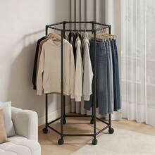 Hexagonal Clothes Rack With Wheels – No Tools Portable Garment Rack With Brakes, Space Saving Rolling Clothes Drying Rack For Home Dorm, Heavy Duty Metal Hanging Rail - View 7