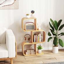 COSTWAY 3-Tier S-Shaped Bookcase, Bamboo Bookshelf With 3 Open Compartments, Geometric Corner Rack, Decorative Storage Solution, Floor Display Shelf For Living Room, Study, Home Office, Natural - A - View 1