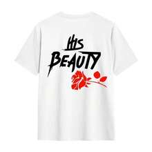 amiseta de Pareja Su Bestia Su Belleza, Conjuntos a Juego para Parejas, Regalos para el Día de San Valentín, Camisetas de Aniversario, Camiseta Romántica de Pareja en , Top Unisex - Negro - Ver 4