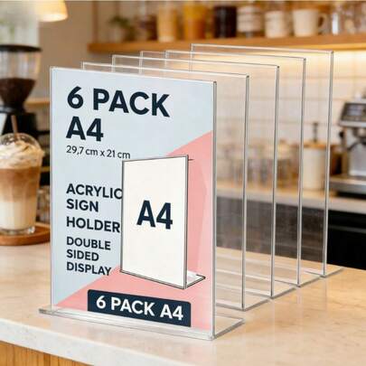 6 Sets Of Acrylic Desktop Stand A4/A5 Compatible With L-Shaped Design, Durable And Long-Lasting Restaurant Menu, Office Photo Display Tool