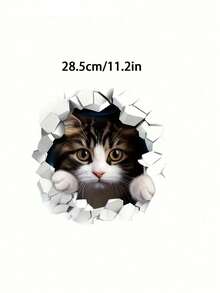 1pc Creative 3D Stereoscopic Cat Car Sticker, Waterproof Self-Adhesive Cute Cat Expression Sticker, Suitable For Covering Car Body & Tail Scratches - Cat That Broke Through the Wall - View 7