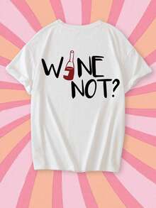 New Minimalist Summer T-Shirt With Letter Print, Round Neck, Short Sleeves, Casual, Stylish And Versatile Blouse For Women, White - White - View 5