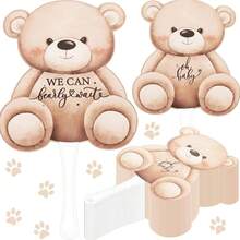 5 pièces Ventilateur en forme d'ours brun Ours en peluche Première décoration d'anniversaire Thème de l'ours brun Faveurs de fête Nous pouvons à peine attendre les décorations d'anniversaire Fournitures pour la fête de révélation du pour les invités Cadeaux de retour - Voir 2