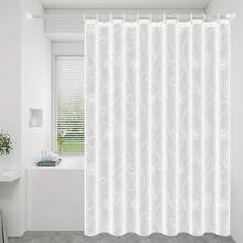 1 cortina de ducha floral de loto blanco con ganchos, diseño PEVA impermeable personalizado CYJS - Loto blanco - Ver 8
